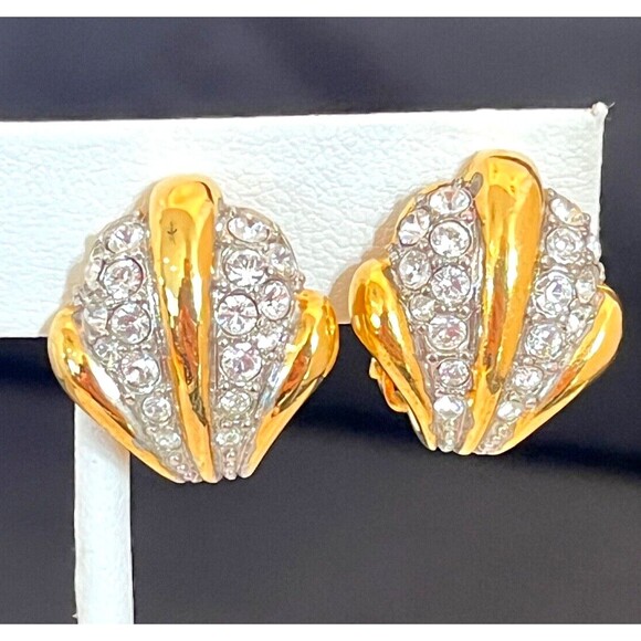 Never Worn Vintage Joan Rivers Earrings Gold Plated Pave Crystals Clip On  12L - Picture 5 of 6